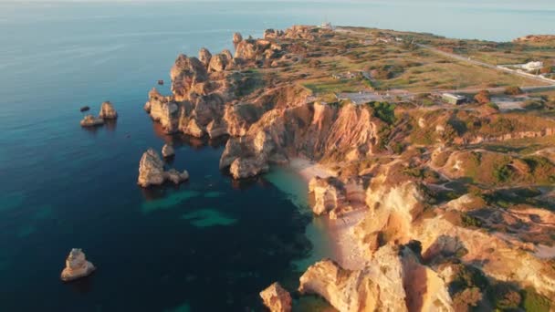 Strand Van Praia Camilo Bij Lagos Provincie Algarve Portugal Mooie — Stockvideo