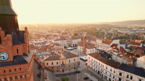 Aerial View Tarnow Old Town Sunrise Poland Drone Footage Tarnow — Video Stock