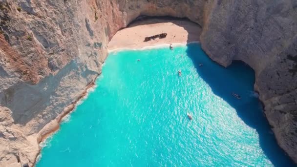 Aerial View Navagio Beach Famous Wrecked Ship Zante Greece Forward — Stok video