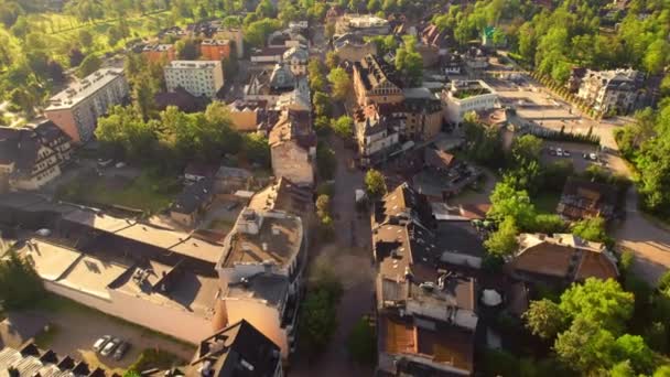Aerial Drone View Central Krupowki Walking Street Zakopane Town Summer — Vídeos de Stock