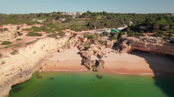 Aerial View Albandeira Beach Lagoa Algarve Portugal Drone Footage Beautiful — стоковое видео