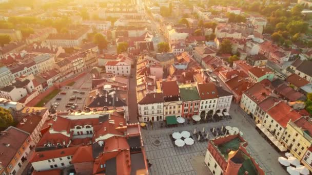Aerial View Tarnow Old Town Sunrise Poland Drone Footage Tarnow — Stok video