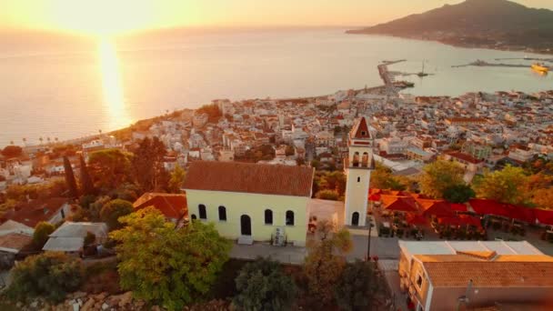 Widok Lotu Ptaka Miasto Zakynthos Bochali Wyspie Zante Grecji Latanie — Wideo stockowe