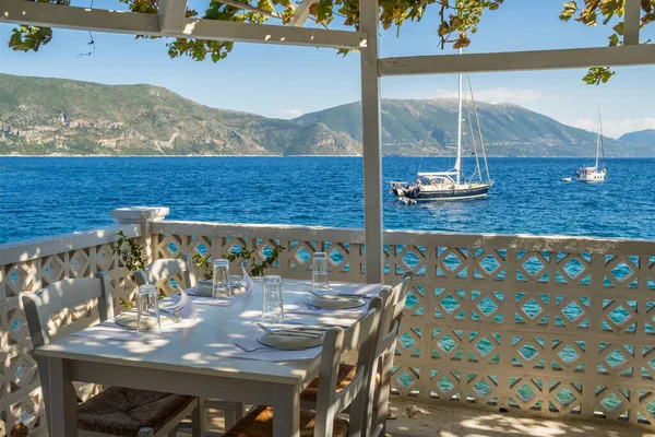 Beautiful Outdoor Tavern Kefalonia Island Typical Greek Scene Ionian Islands — Stock Photo, Image