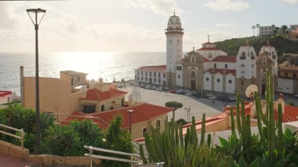 Prachtig Uitzicht Candelaria Stad Tenerife Canarische Eilanden Spanje Basiliek Koninklijk — Stockvideo