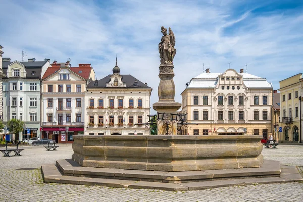 Cieszyn Polônia Junho 2022 Fonte Saint Florian Praça Mercado Cidade — Fotografia de Stock