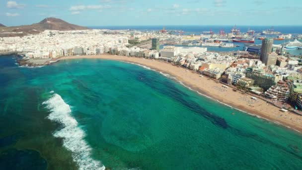 Playa Las Canteras Ciudad Las Palmas Gran Canaria España Vista — Vídeos de Stock
