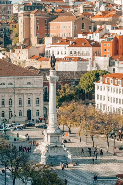 Площадь Россио Памятник Дому Педру Лиссабоне Португалия Лиссабонский Городской Пейзаж — стоковое фото