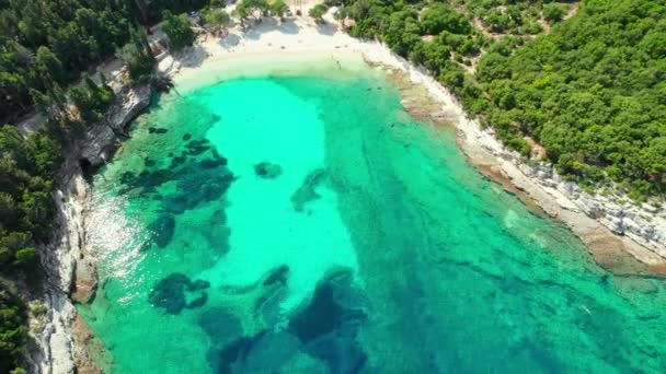 Aerial View Amazing Sea Bay Beautiful Emplisi Beach Fiskardo Town — Stock Video