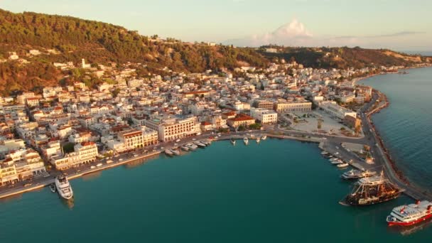 Luchtfoto Van Zakynthos Stad Het Eiland Zante Griekenland Drone Beelden — Stockvideo