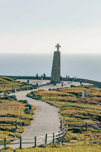 Pomnik Cabo Roca Najbardziej Wysuniętym Zachód Obszarze Kontynentalnej Portugalii Europy — Zdjęcie stockowe
