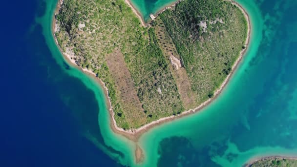 Wyspa Galesnjak Kształcie Serca Region Dalmacji Chorwacji Widok Lotu Ptaka — Wideo stockowe