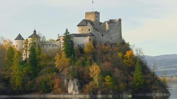 Mittelalterliche Burg Niedzica Herbst Polen Immer Noch Erschossen Burg Dunajec — Stockvideo