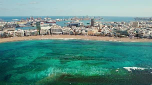Praia Las Canteras Cidade Las Palmas Gran Canaria Espanha Vista — Vídeo de Stock