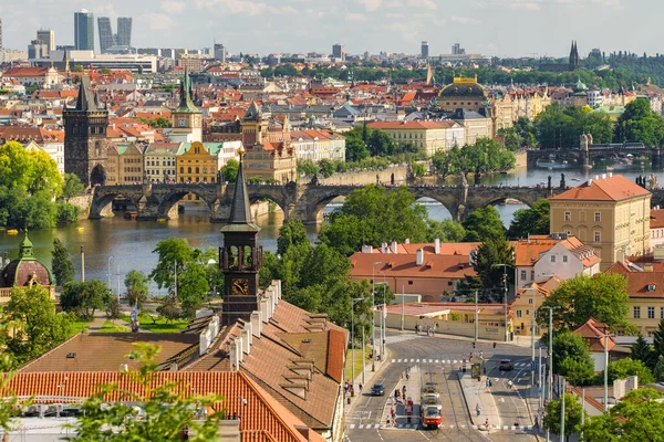 Miejski Pejzaż Pragi Latem Stare Miasto Pradze Most Karola Wełtawa — Zdjęcie stockowe