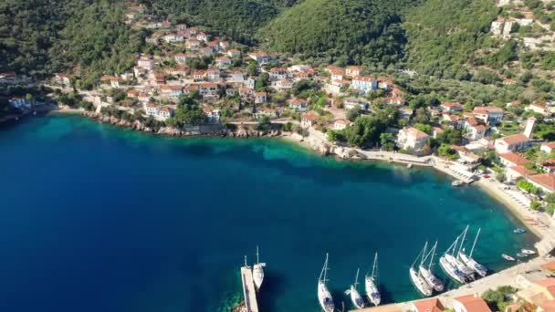 Sailboats Moored Picturesque Village Kioni Island Ithaca Greece Kioni Located — Stock Video