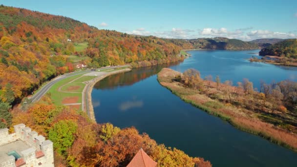 Mittelalterliche Burg Tropsztyn Der Woiwodschaft Kleinpolen Fluss Dunajec Polen Luftaufnahme — Stockvideo