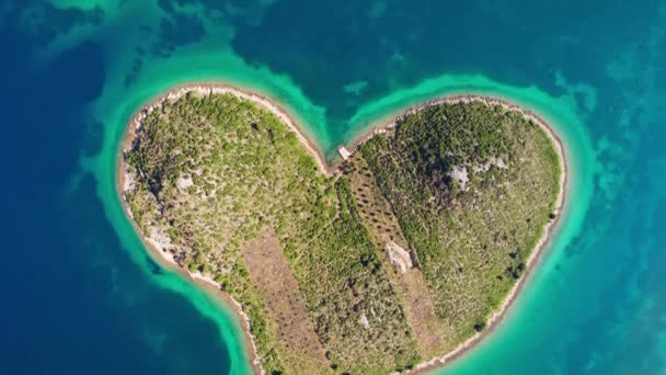 Heart Shaped Island Galesnjak Dalmatia Region Croatia Aerial View Top — Stock Video