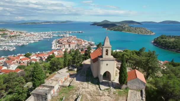 Picturesque Nicholas Church Old Town Tribunj Small Island Adriatic Sea — Stock Video