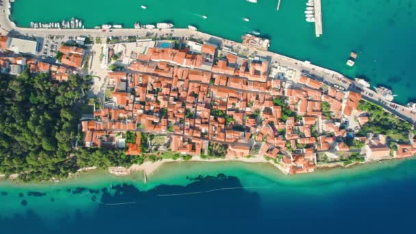 Hırvatistan Daki Rab Adasının Havadan Aşağı Manzarası Lord Kasabası Nın — Stok video
