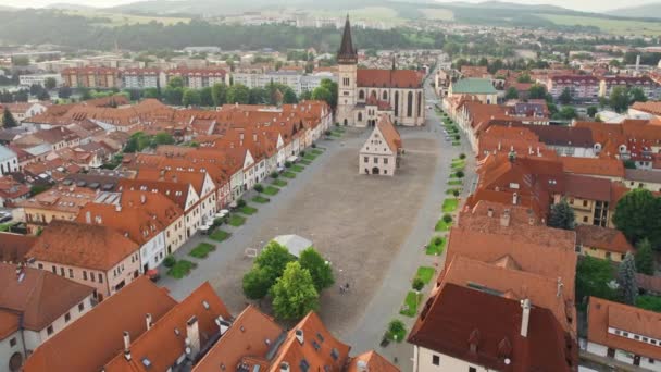 Basilica Giles Bardejov Slovakia Aerial View Bardejov Old Town Sunset — Stock Video