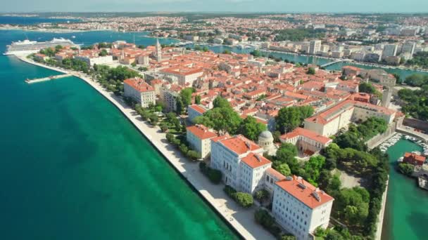 Vista Aérea Ciudad Zadar Región Dalmacia Croacia Hermoso Paisaje Urbano — Vídeos de Stock