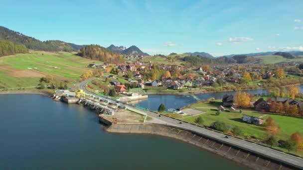 Aerial View Water Dam Czorsztyn Lake Dunajec River Lesser Poland — Stock Video