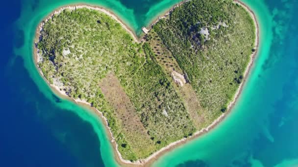 Wyspa Galesnjak Kształcie Serca Region Dalmacji Chorwacji Widok Lotu Ptaka — Wideo stockowe