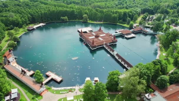 Lago Termale Heviz Ungheria Vista Aerea Bellissimo Lago Con Acqua — Video Stock