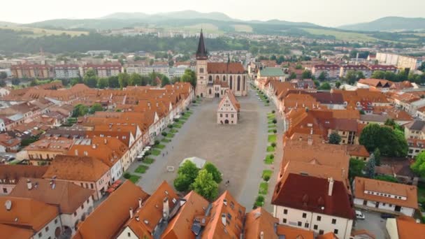 Basiliek Van Giles Bardejov Slowakije Luchtfoto Van Oude Stad Bardejov — Stockvideo