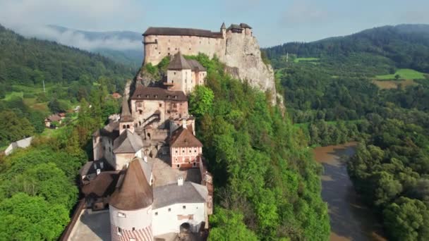 Вид Повітря Замок Орава Словаччина Середньовічний Замок Градів Високих Крутих — стокове відео