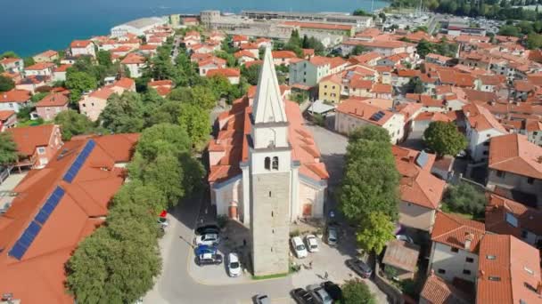 Malerische Stadt Izola Der Adriaküste Region Istrien Slowenien Drohne Luftaufnahme — Stockvideo