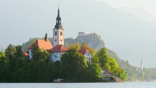 Lake Bled Slovenia Summer View Beautiful Lake Pilgrimage Church Small — Stock Video