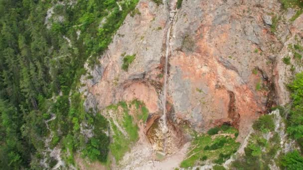 Aerial View Rinka Waterfall Logar Valley Slovenia Rinka Second Highest — Stock Video