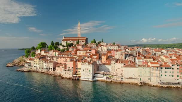 Aerial View Rovinj Old Town Famous Ancient Croatian City Adriatic — Stock Video