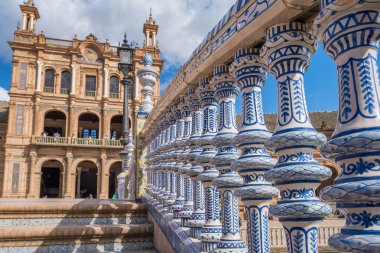 Spanish Square or Plaza de Espana at sunny day in Seville, Andalusia, Spain. Spanish destination scene. clipart