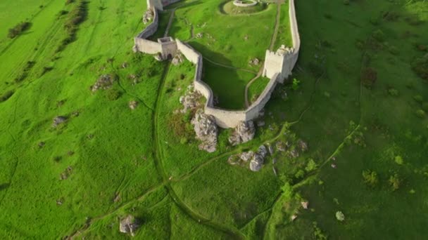 Flygfoto Över Spis Slottet Vid Soluppgången Unesco Världsarv Slovakien Spissky — Stockvideo