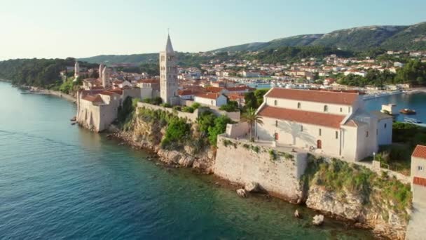 Rab Town Cityscape Rab Island Sunrise Croatia Bell Tower Cathedral — Stock Video