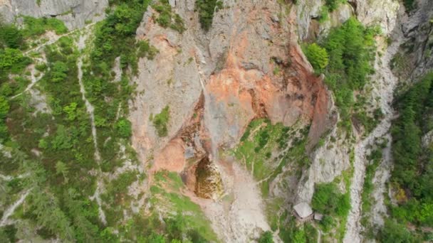 Luftaufnahme Des Rinka Wasserfalls Slowenischen Logar Tal Rinka Der Zweithöchste — Stockvideo