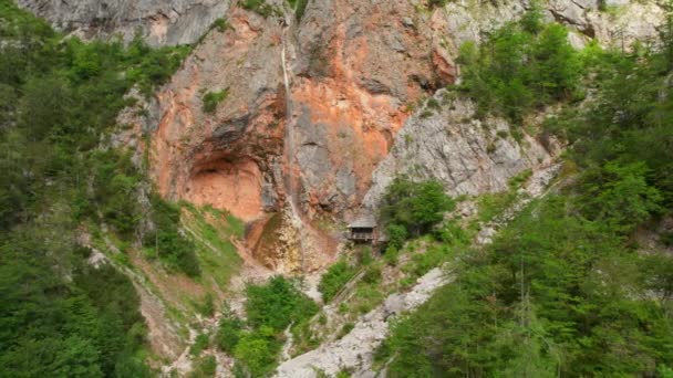 Uma Vista Aérea Cachoeira Rinka Logar Valley Eslovênia Rinka Segunda — Vídeo de Stock