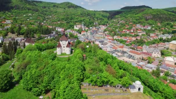 Slovakya Banska Stiavnica Daki Yeni Kale Nin Hava Görüntüsü Banska — Stok video