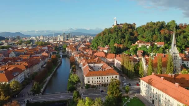 Widok Lotu Ptaka Stare Miasto Lublanie Słowenia Zamek Lublanie Zabytkowe — Wideo stockowe