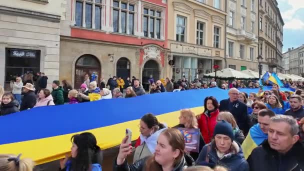 Cracovia Polonia Febrero 2024 Conmemoración Invasión Rusa Gran Escala Ucrania — Vídeos de Stock