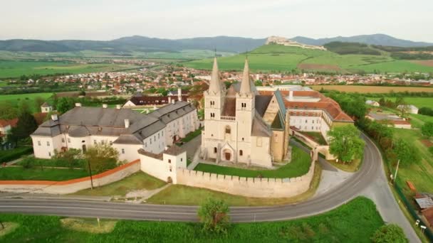 Глава Spisska Spis Castle Заднем Плане Словакия Вид Воздуха Паломнический — стоковое видео