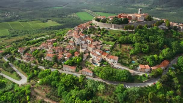 Vue Aérienne Pittoresque Ville Historique Motovun Région Istrie Croatie Village — Video