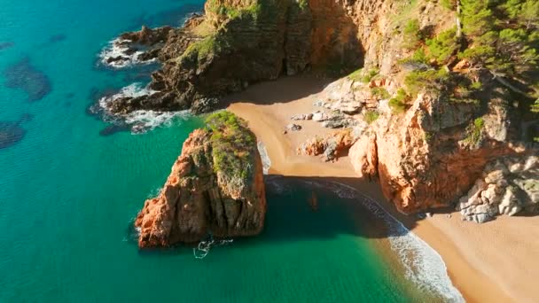 Fantastiska Costa Brava Kusten Längs Medelhavet Spanien Flygfoto Över Platja — Stockvideo
