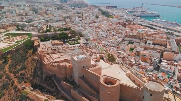 Vista Aérea Alcazaba Almería Complejo Fortificado Almería Andalucía España Fortaleza — Vídeos de Stock