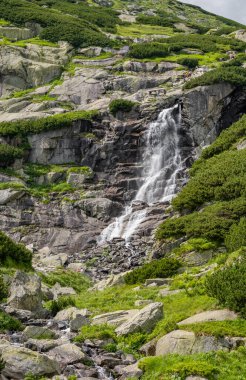 Slovakya 'daki High Tatras Ulusal Parkı' nda Skok şelalesi. Mlynicka Vadisi, Vysoke Tatry, Slovakya Şelalesi.