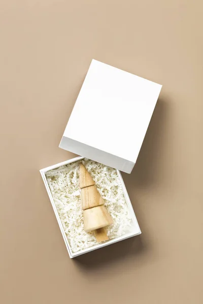 Christmas New Year Concept Miniature Christmas Tree Box Minimalistic Trendy —  Fotos de Stock