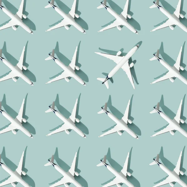 Creative Composition Made White Passenger Plane Pastel Blue Background Summer — Stock Photo, Image
